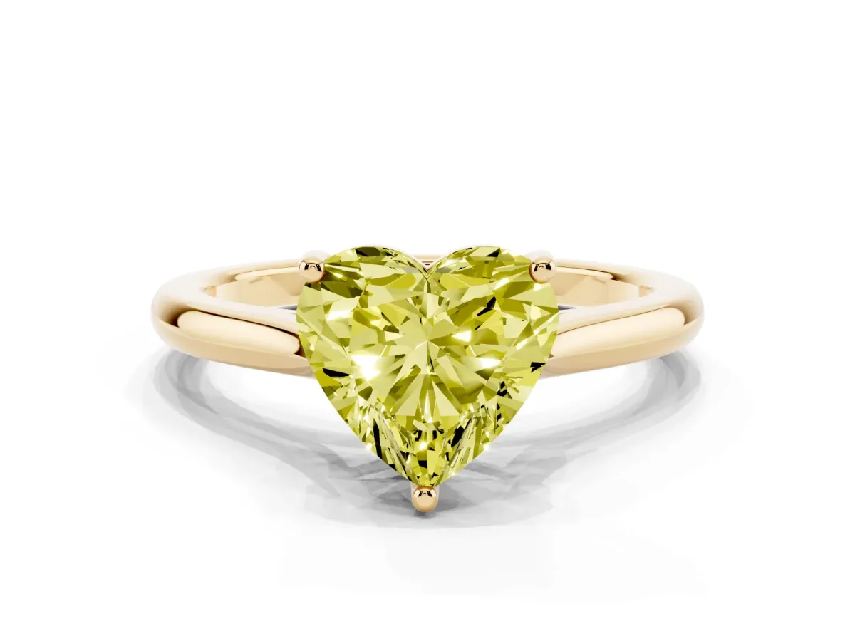Fancy Yellow Heart Cut Cut Solitaire Ring with Cathedral Band and Four-Prong Setting Yellow gold