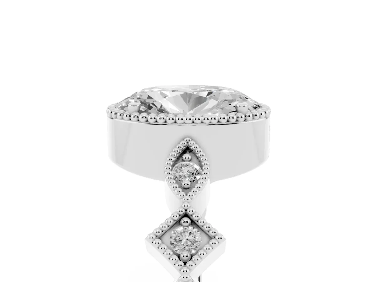 Oval Cut Milgrain Marquise Diamond Twist Band Ring Silver