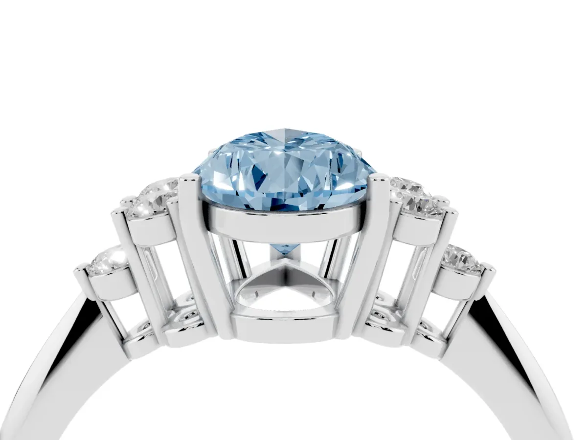 Fancy Blue Pear Cut Cut Diamond Cluster Ring with Solitaire Band and Four-Prong Setting Silver