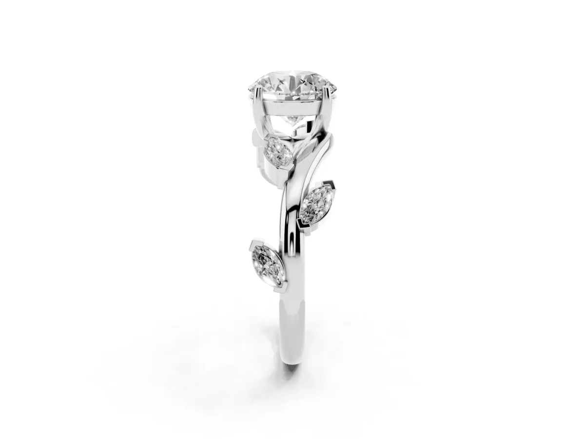 Round Cut Solitaire Twisted Band Marquise Accent Prong Setting Ring Silver