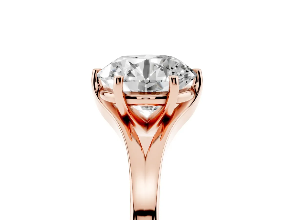 Round Cut Solitaire Diamond Ring with Six-Prong Setting and Tapered Band Rose gold