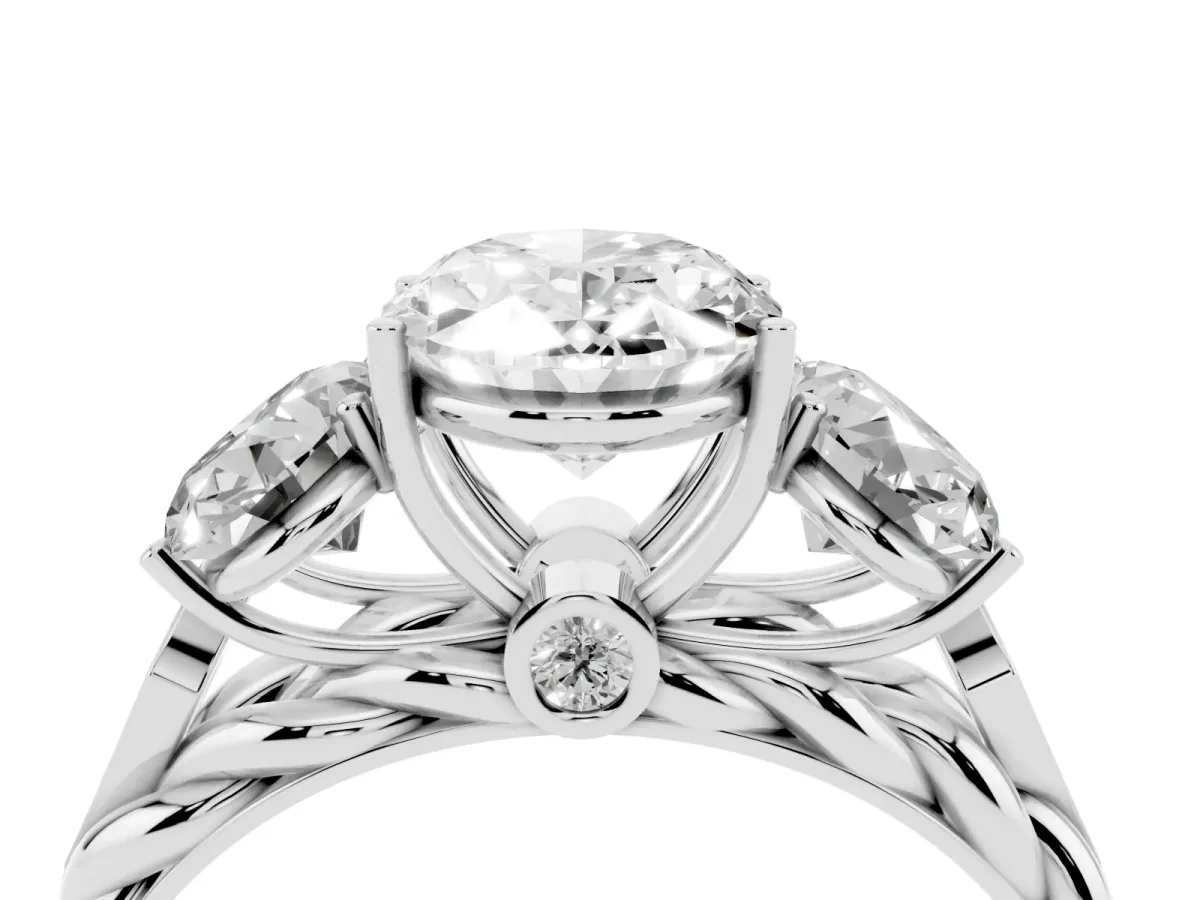 Three-Stone Oval Cut Diamond Braided Band Ring with Four-Prong Setting Platinum