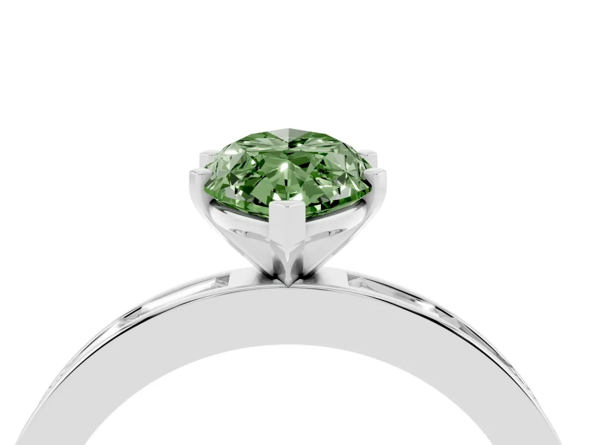 Fancy Green Marquise Cut Solitaire Diamond Ring with Channel-Set Baguette Band and Four-Prong Setting White gold