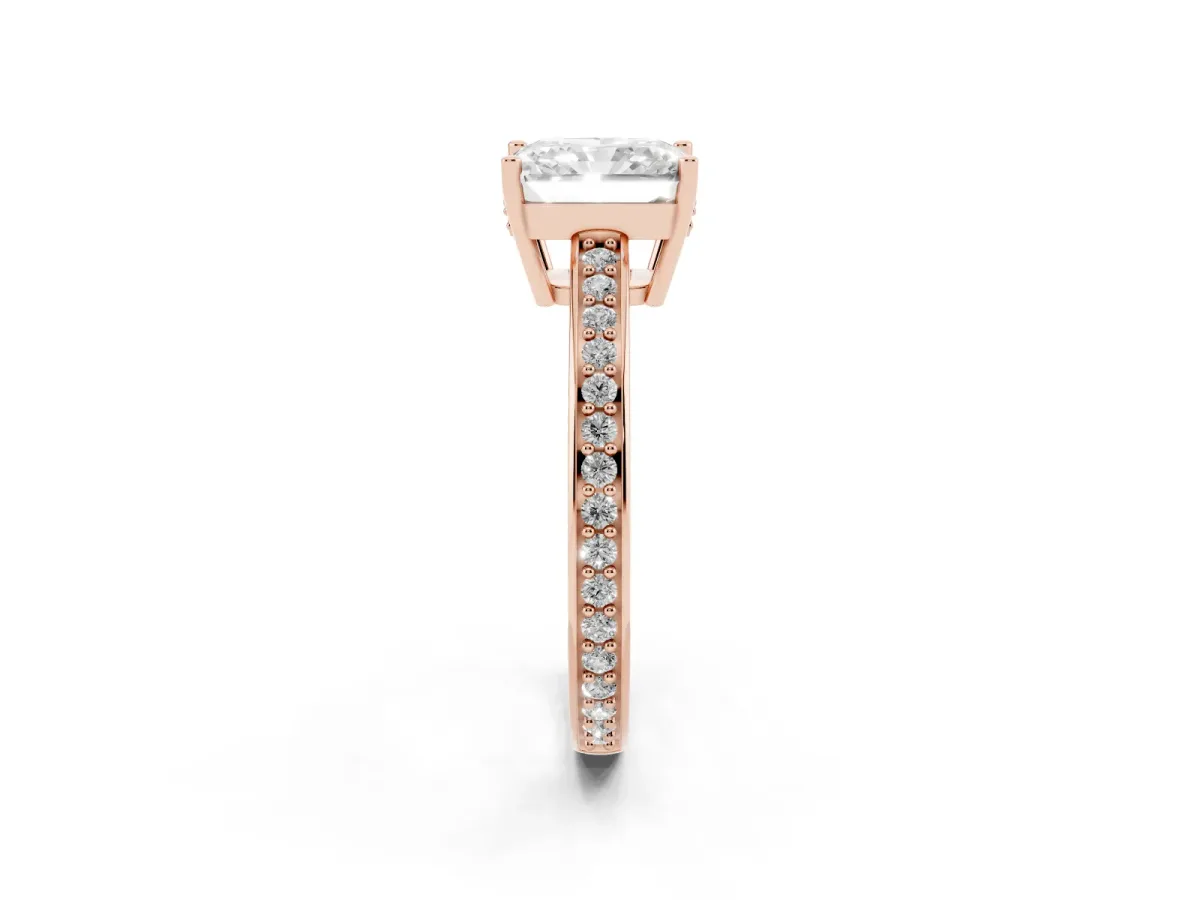 Radiant Cut Solitaire Pavé Band Prong Setting Ring Rose gold