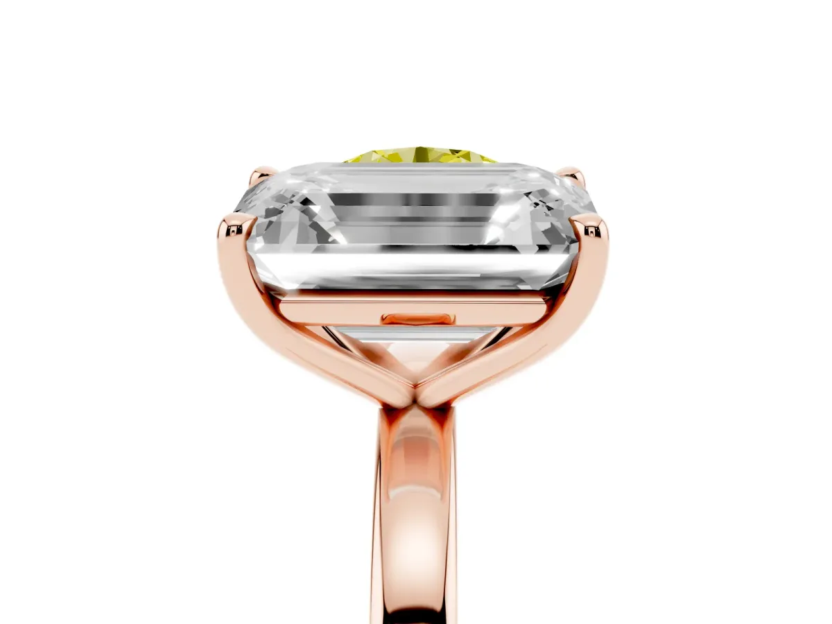 Fancy Yellow Round Cut and Emerald Cut Toi Moi Ring with Prong Setting Rose gold