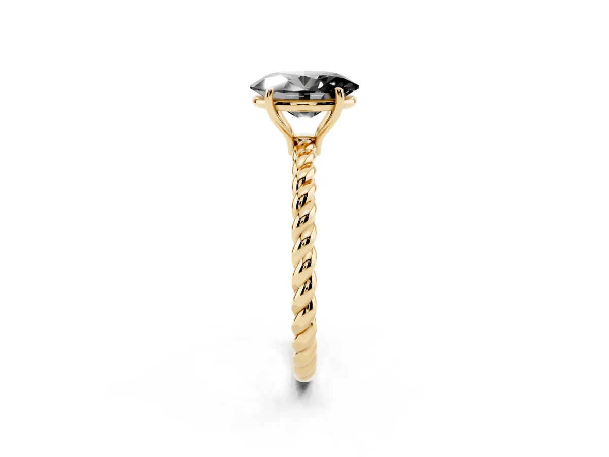 Fancy Black Oval Cut Solitaire Twisted Band 4-Prong Ring Yellow gold