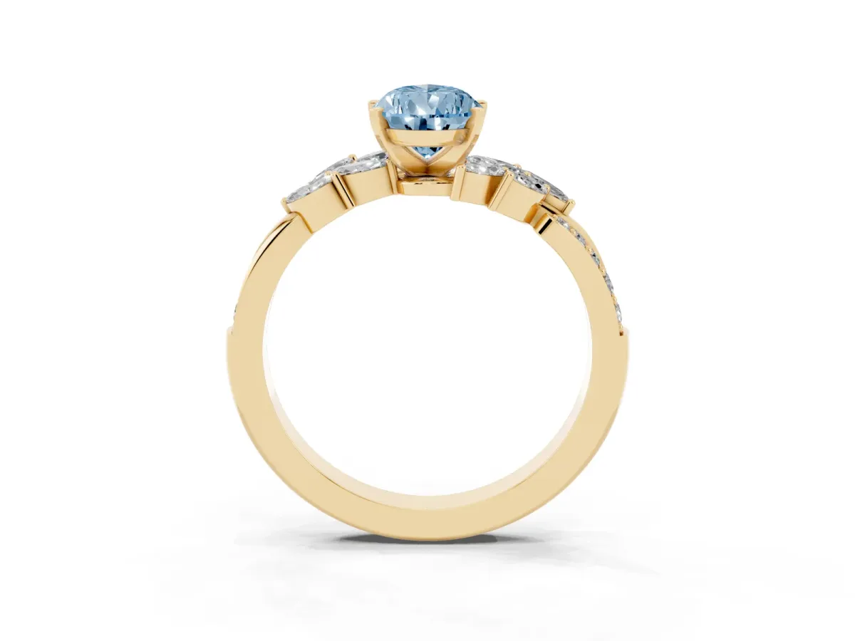 Fancy Blue Pear Cut Solitaire Marquise Twist Band with Six-Prong Setting Yellow gold
