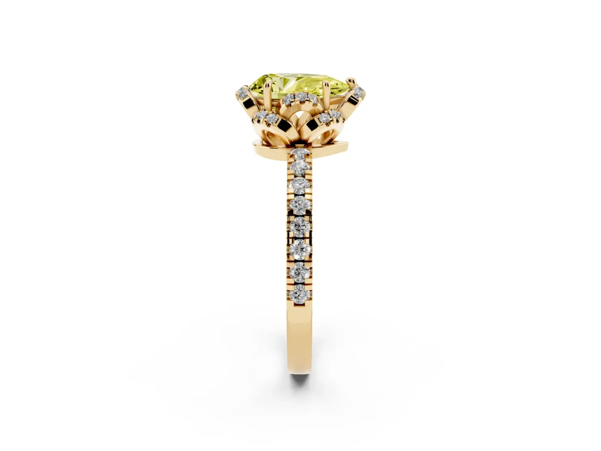 Fancy Yellow Pear Cut Diamond Halo Pave Band with Four-Prong Setting Yellow gold