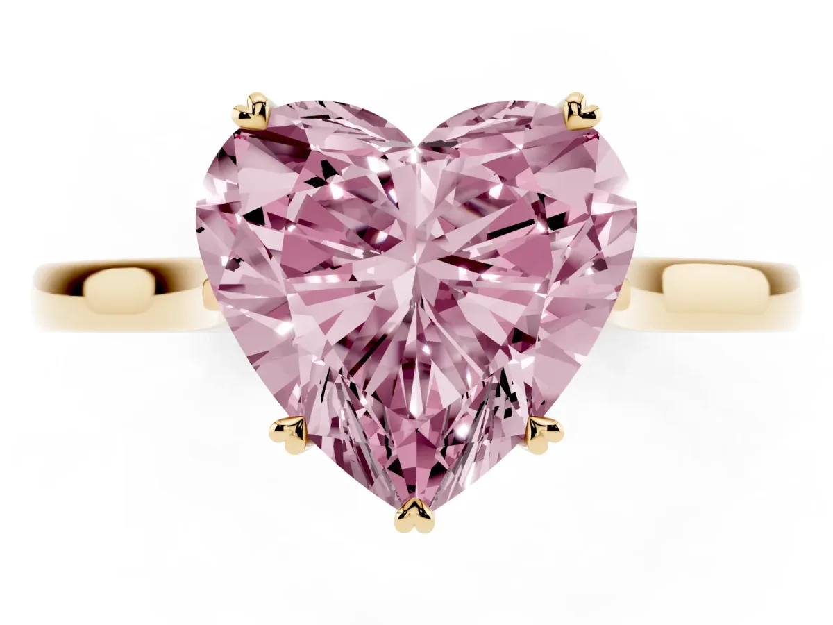 Fancy Pink Heart Cut Solitaire Heart Prong Engagement Ring with Tapered Band Yellow gold