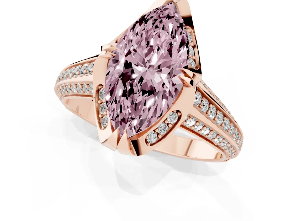 Fancy Pink Marquise Cut Solitaire Pave Split Shank Ring with Four-Prong Setting Rose gold