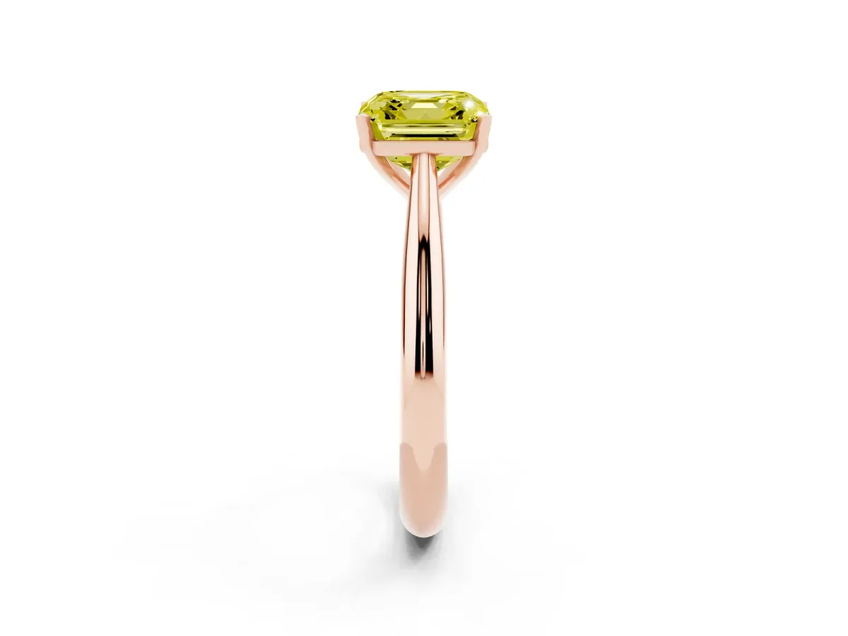 Fancy Yellow Asscher Cut Diamond Solitaire Engagement Ring with Cathedral Setting and Four-Prong Mount Rose gold