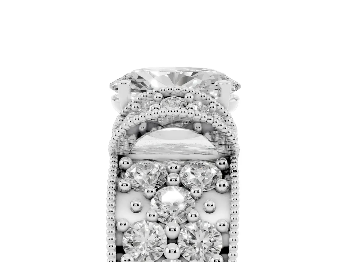 Oval Cut Halo Pave Diamond Engagement Ring with Milgrain Detailing Platinum