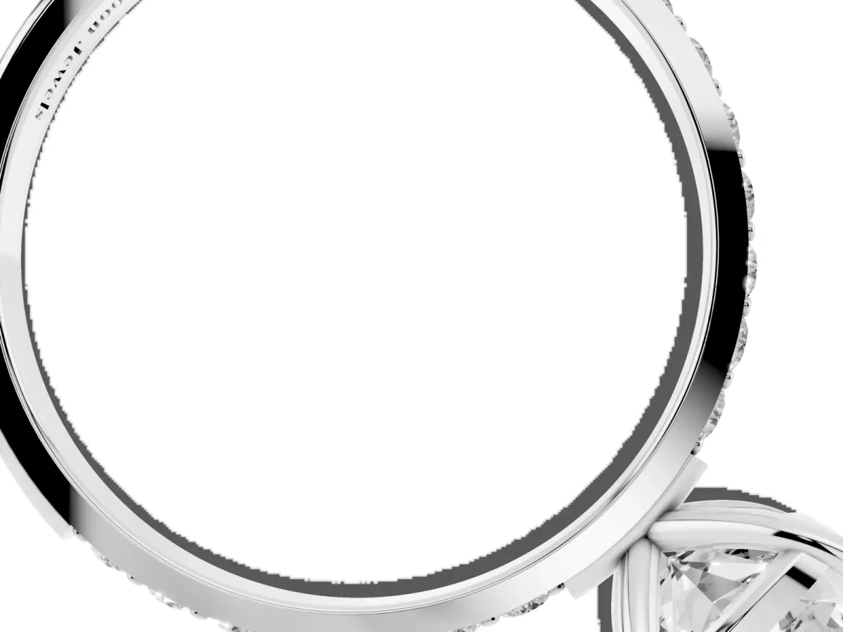 Cushion Cut Diamond Solitaire Ring with Round Pavé Shoulders and Prong Setting Platinum