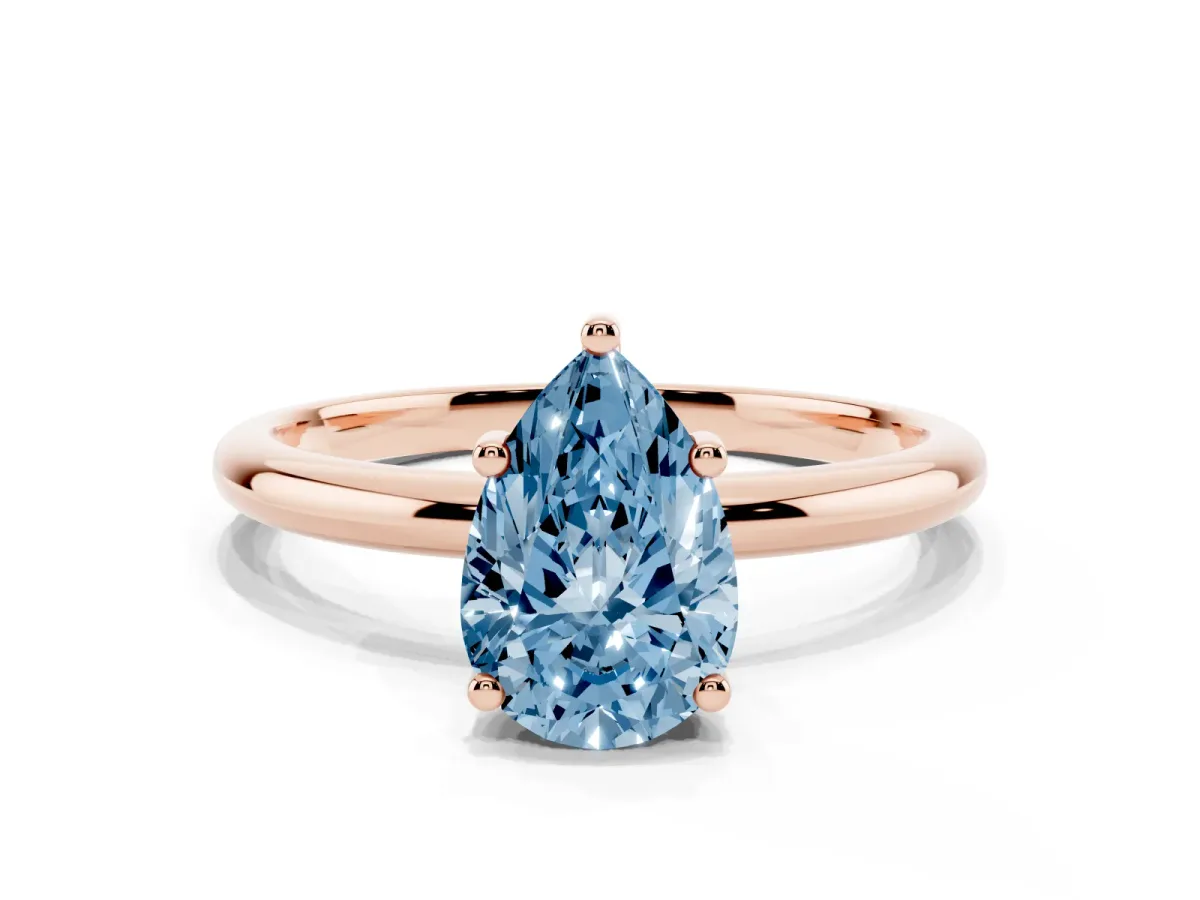 Fancy Blue Pear Cut Cut Solitaire Engagement Ring with Four-Prong Setting and Classic Band Rose gold