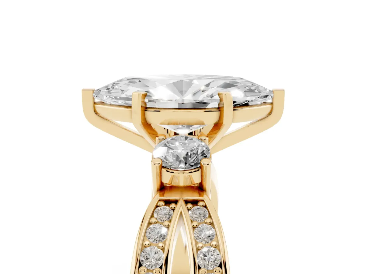 Three-Stone Marquise Cut Cut Diamond Twist Band with Prong Setting Yellow gold