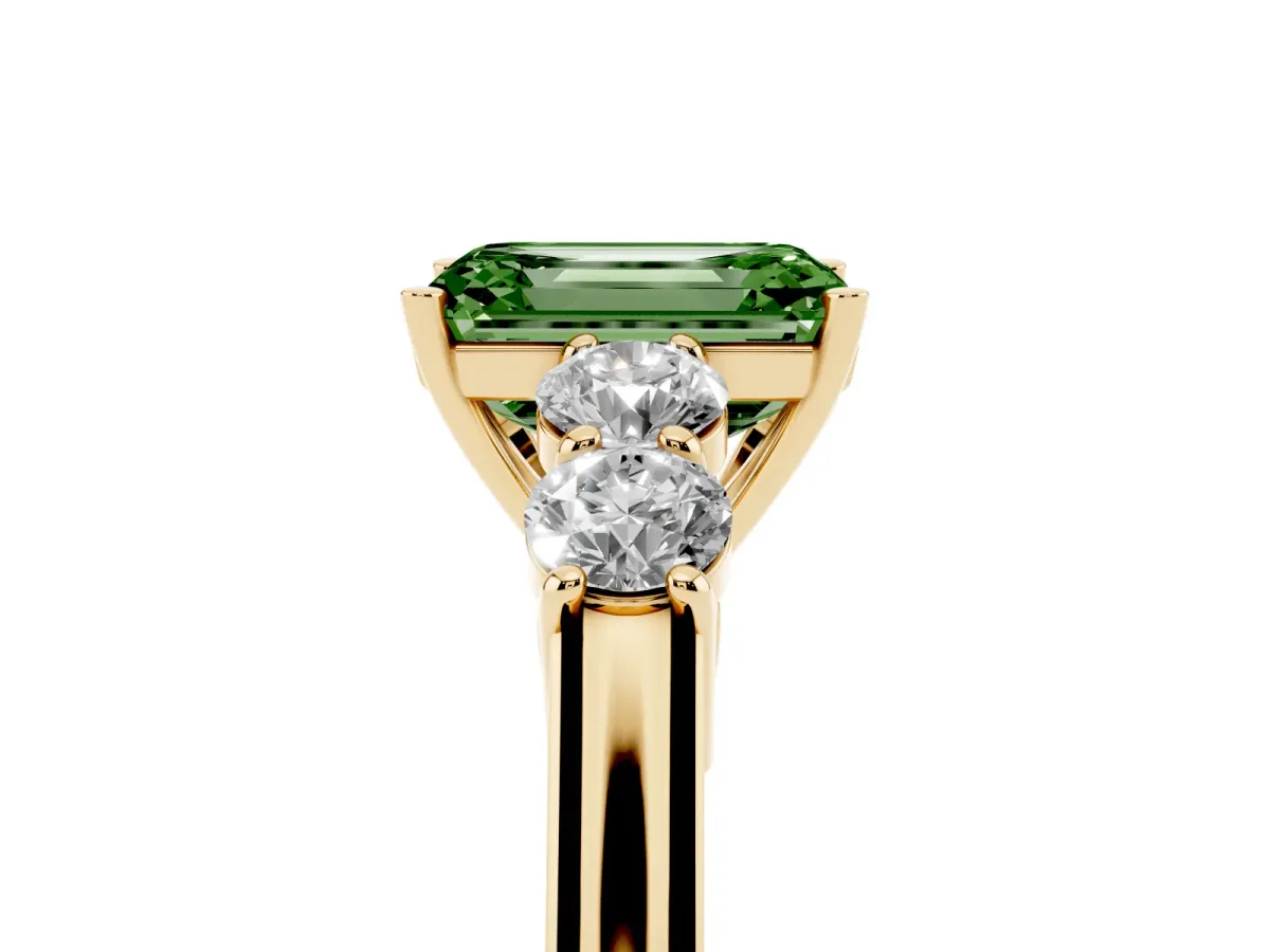 Fancy Green Emerald Cut Cut Diamond Five-Stone Prong Set White Gold Ring Yellow gold