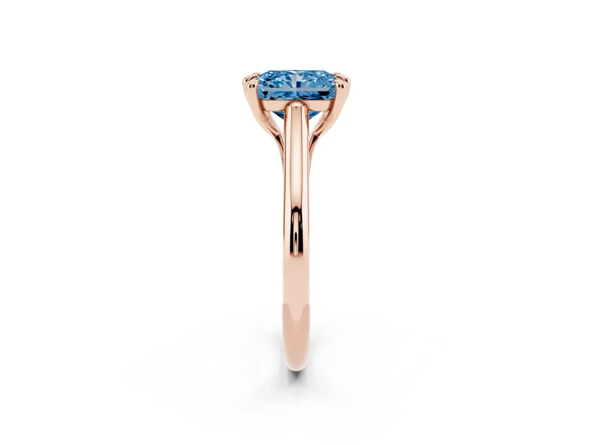 Fancy Blue Radiant Cut Solitaire Engagement Ring with Six-Prong Setting and Classic Band Rose gold
