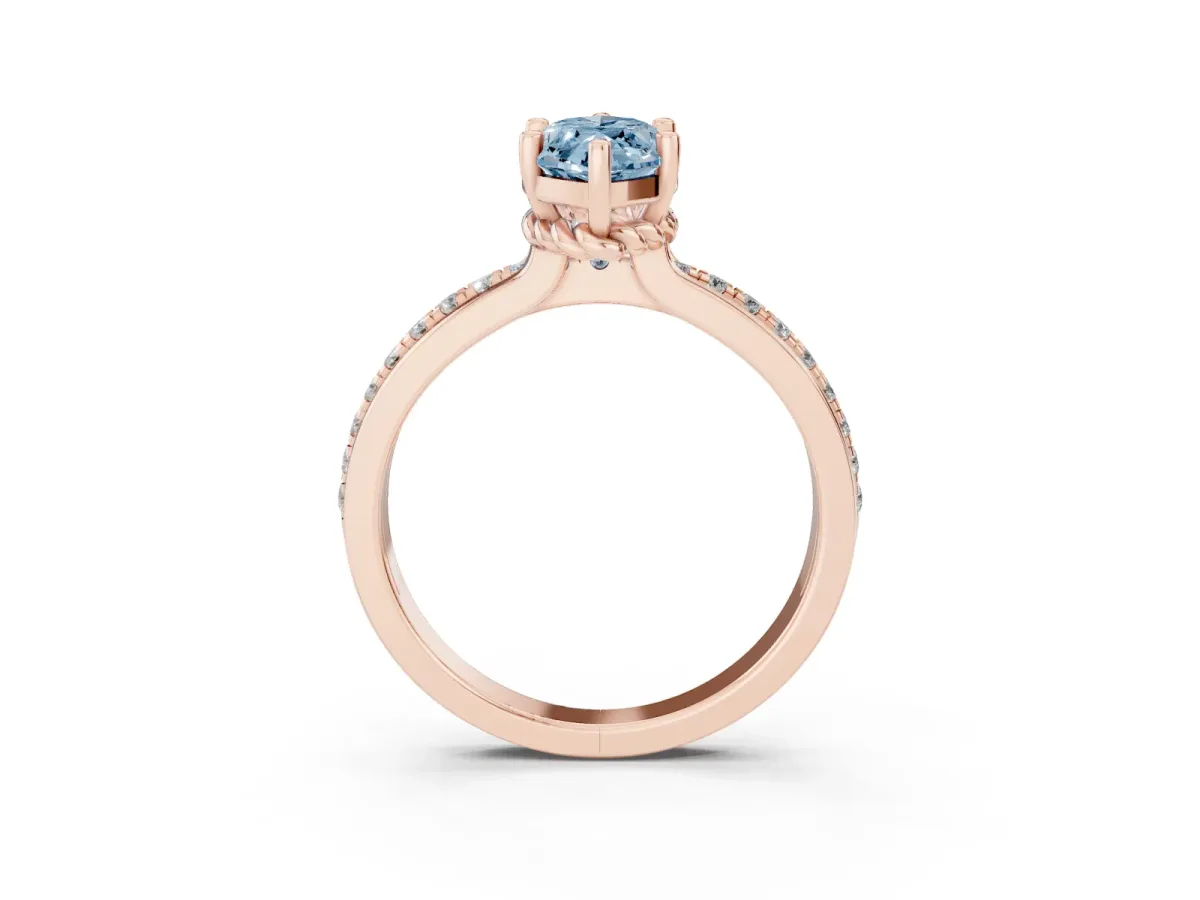 Fancy Blue Marquise Cut Solitaire Diamond Ring with Channel Set Band and Six-Prong Setting Rose gold