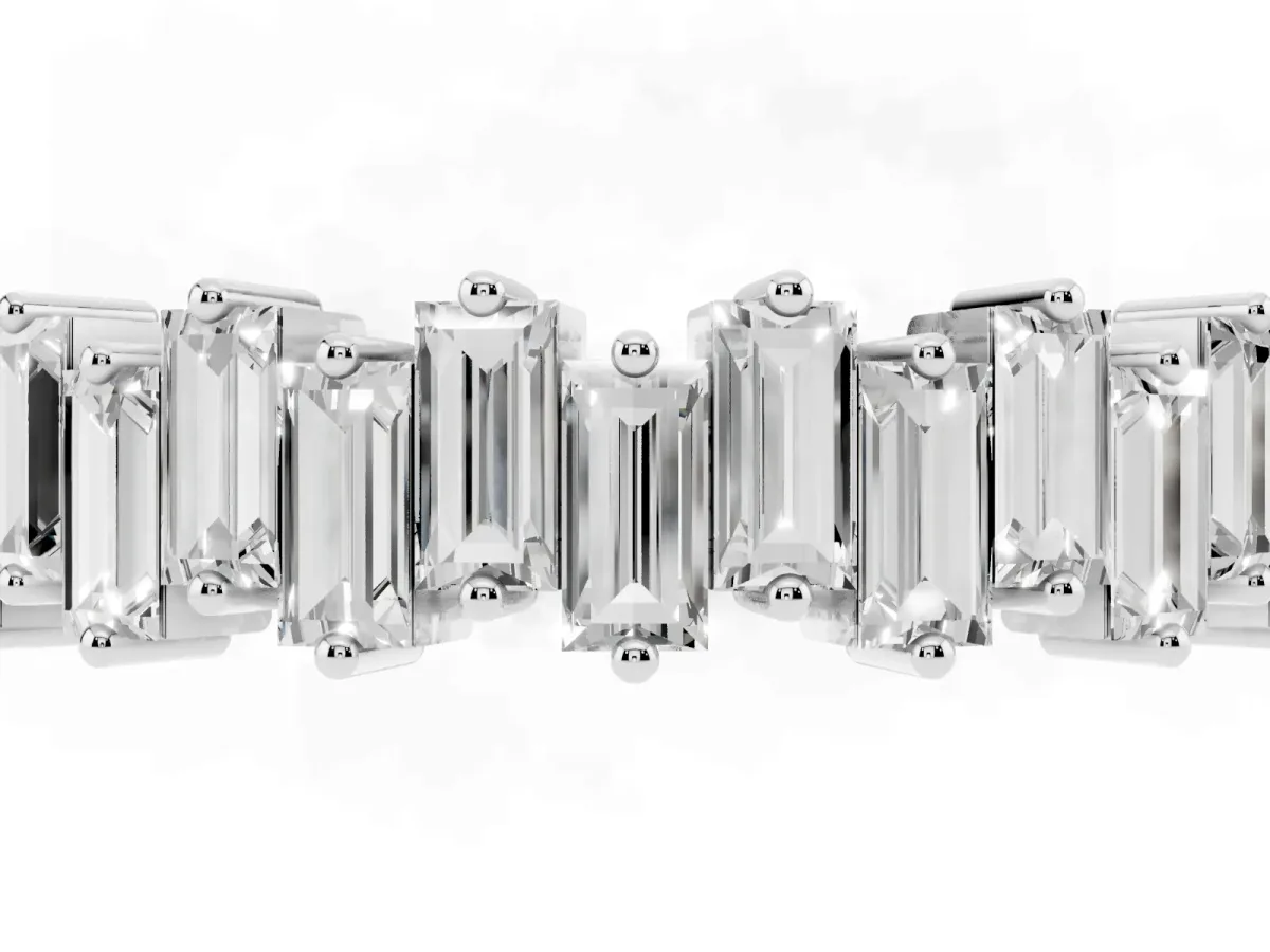 Baguette Diamond Full Eternity Ring with Prong Setting Silver