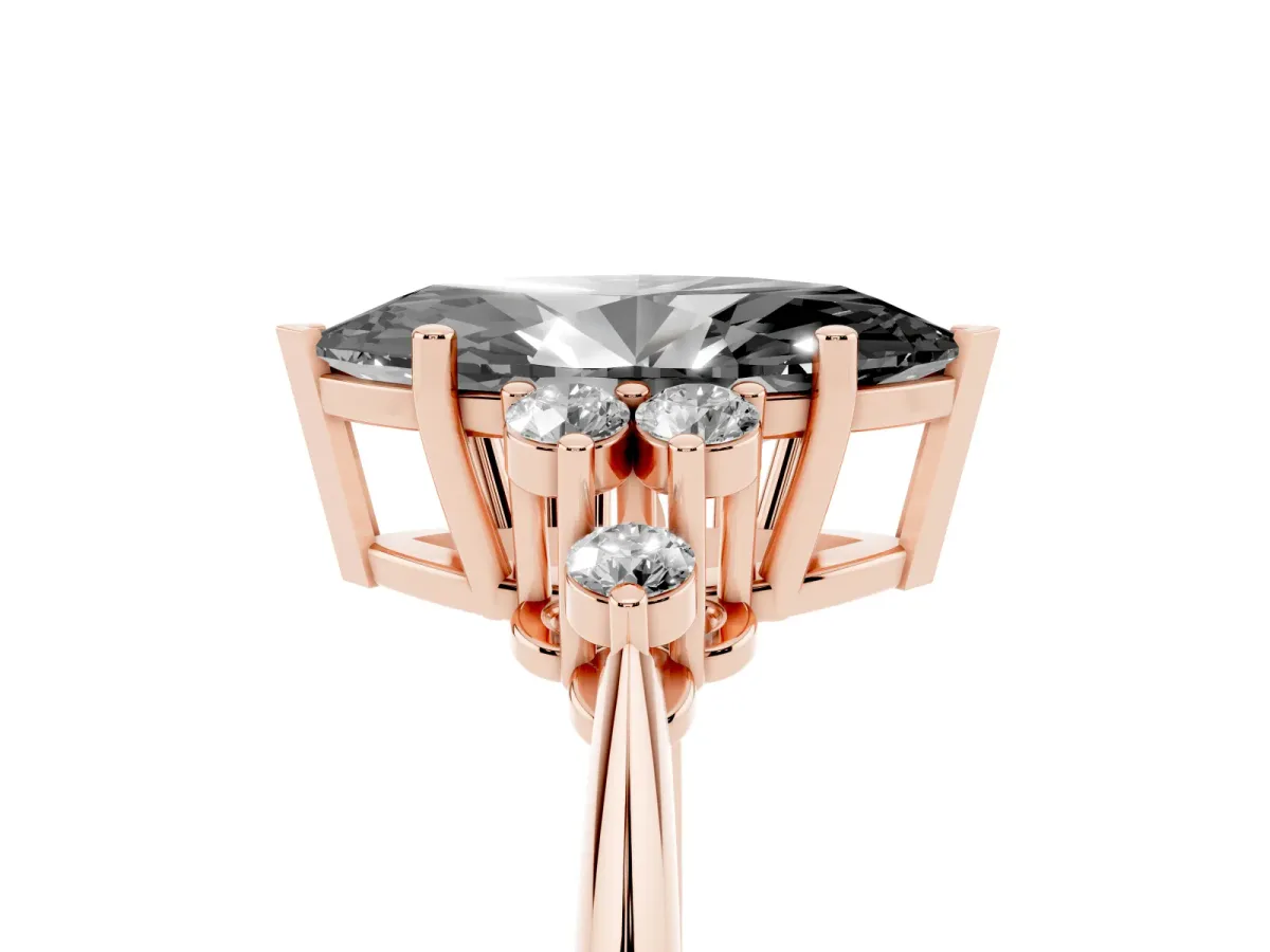 Fancy Black Marquise Cut Cut Diamond Cluster Ring with Solitaire Band and Four-Prong Setting Rose gold