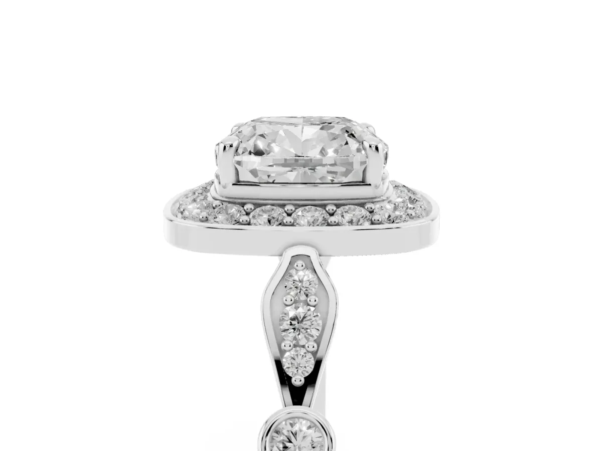 Cushion Cut Halo Diamond Engagement Ring with Twisted Band and Four-Prong Setting Silver