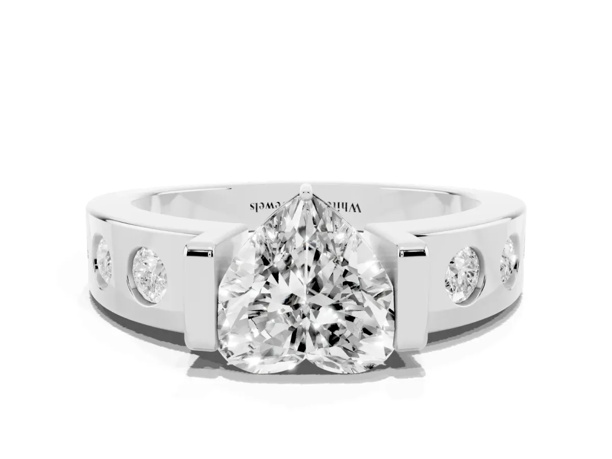 Heart Cut Brilliant Channel-Set Diamond Ring with Bezel Prong Setting Silver