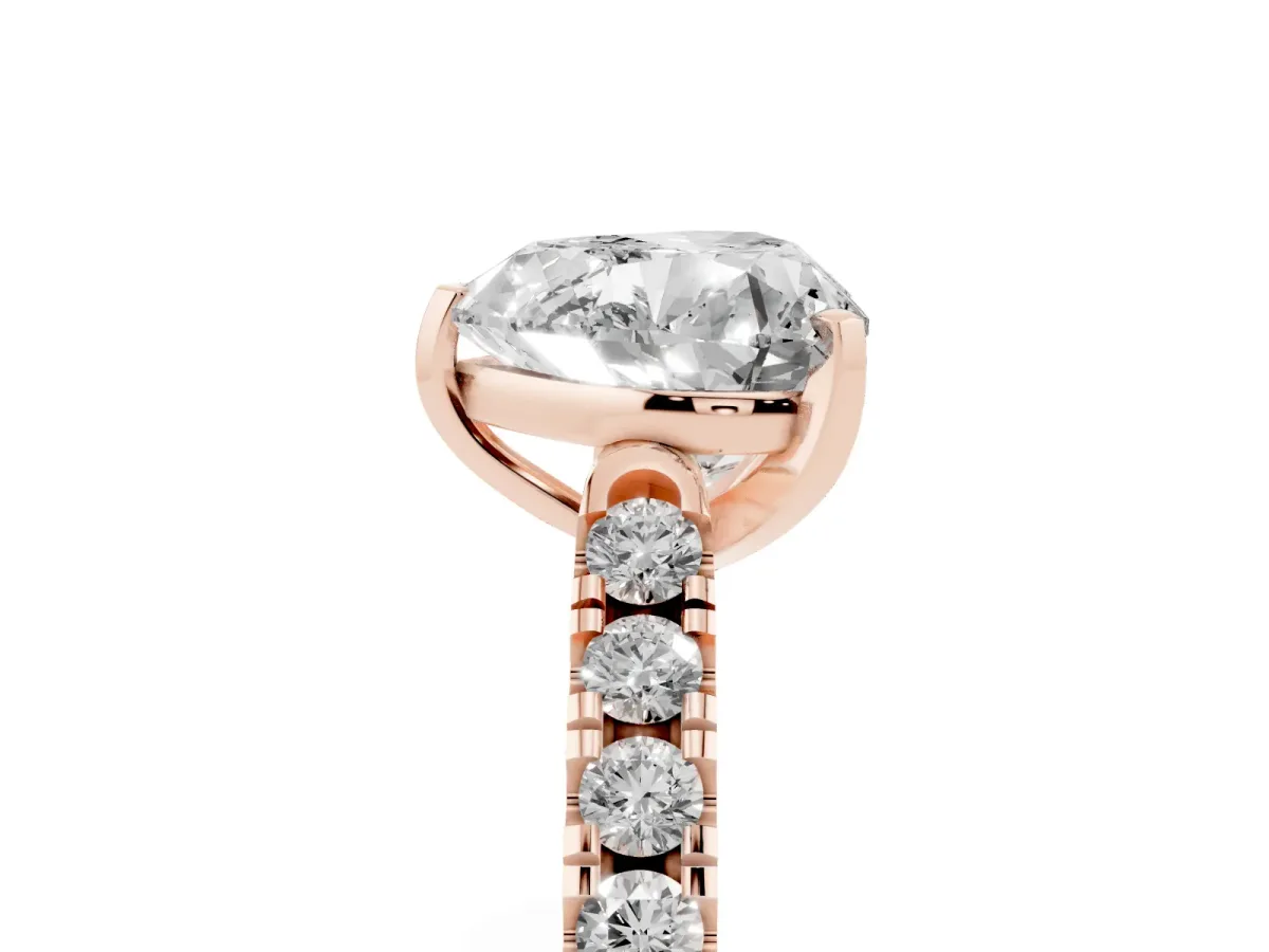 Heart Cut Diamond Pavé Band Solitaire Ring with Prong Setting Rose gold