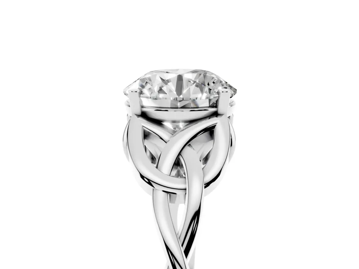 Round Cut Diamond Solitaire Engagement Ring with Celtic Knot Band and Four-Prong Setting Platinum