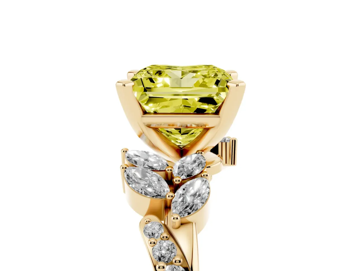 Fancy Yellow Princess Cut Solitaire Marquise Twist Band with Six-Prong Setting Yellow gold