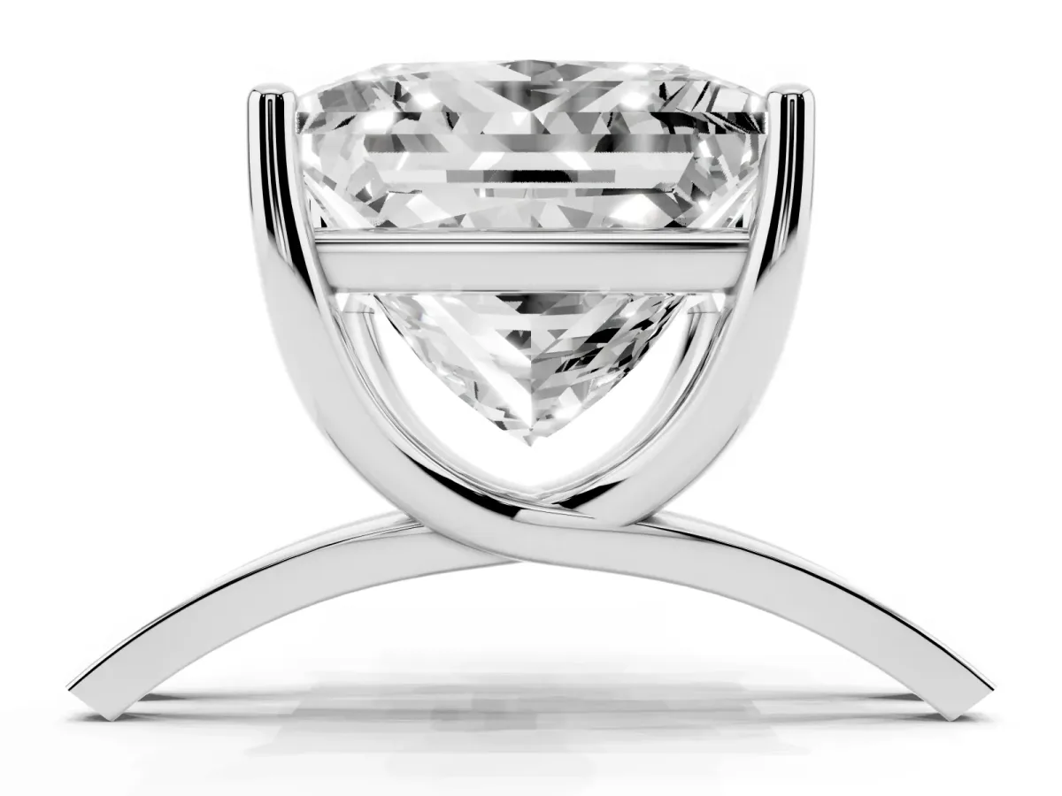 Princess Cut Cut Diamond Solitaire Engagement Ring with Tapered Plain Band and Four-Prong Setting White gold