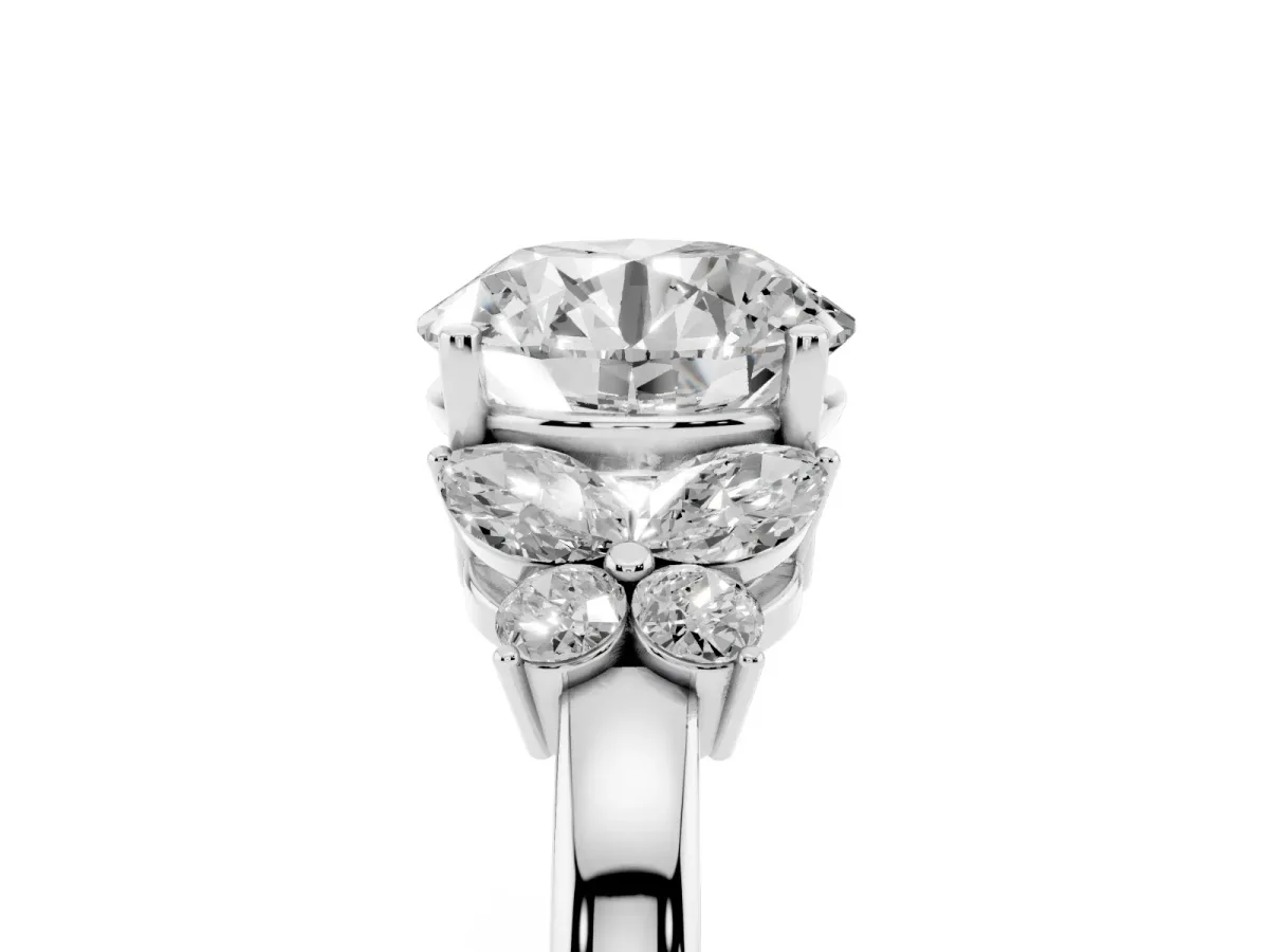 Round Cut Cut Solitaire Floral Diamond Ring with Four-Prong Setting Platinum