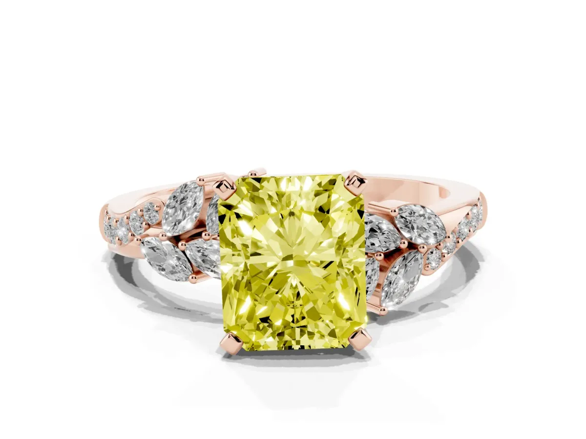 Fancy Yellow Radiant Cut Solitaire Marquise Twist Band with Six-Prong Setting Rose gold