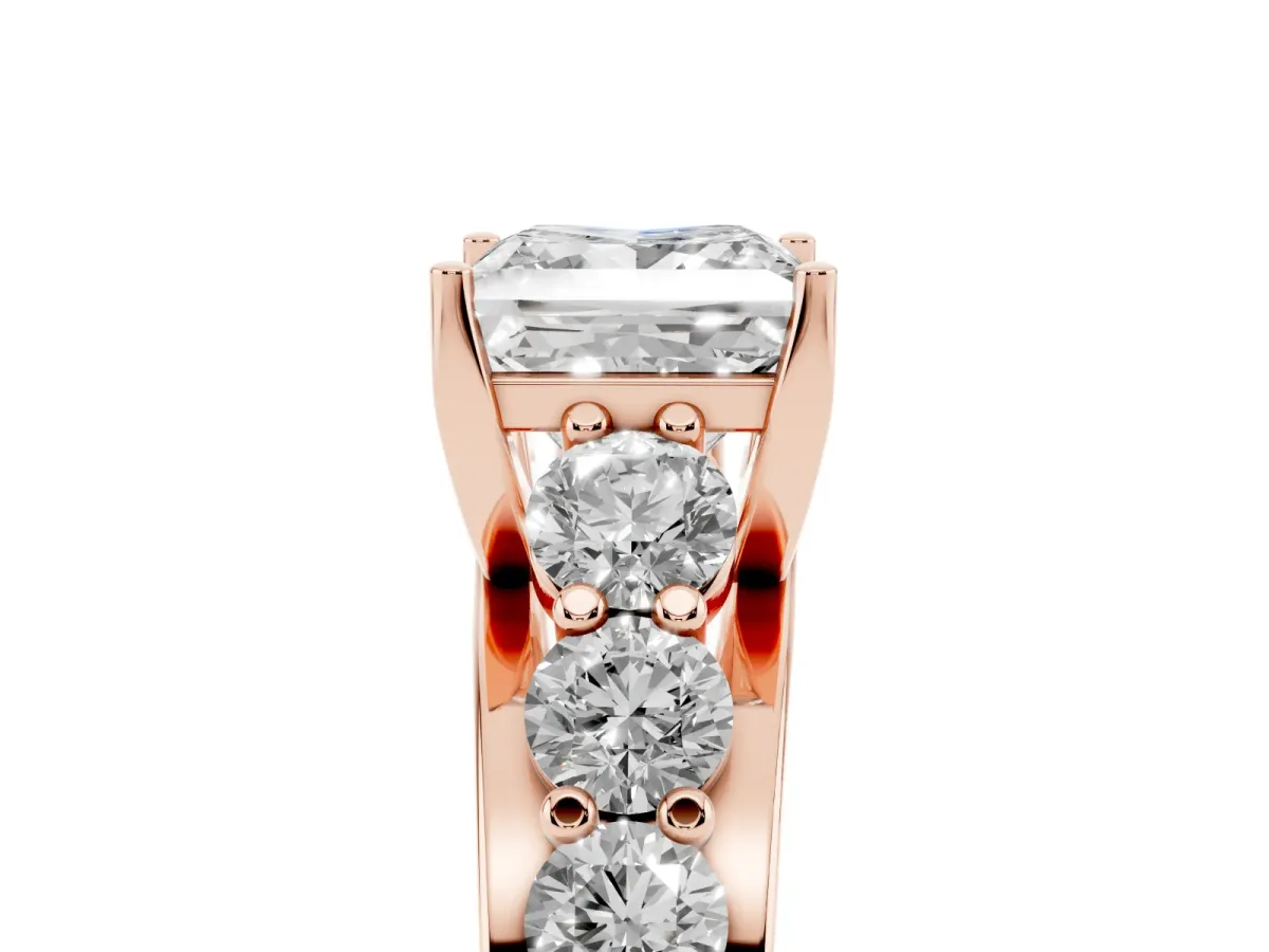 Princess Cut Diamond Engagement Ring with Pavé Band and Four-Prong Setting Rose gold