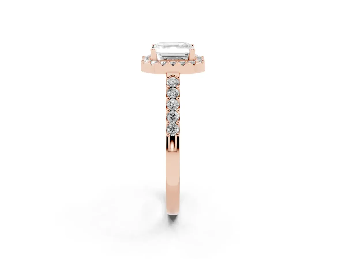Asscher Cut Halo Diamond Pavé Solitaire Ring Rose gold