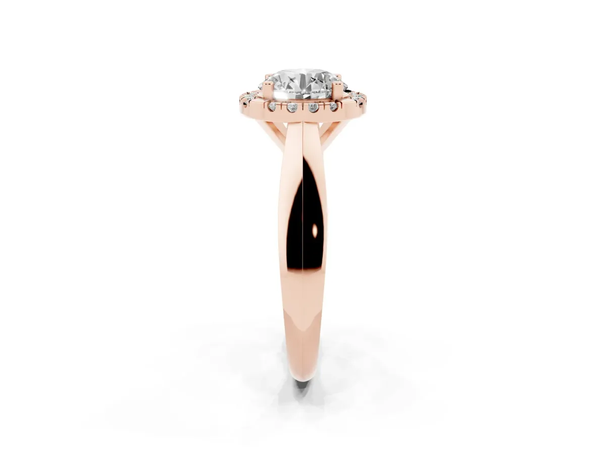 Round Cut Cut Halo Solitaire Engagement Ring with Square Band and Four-Prong Setting Rose gold