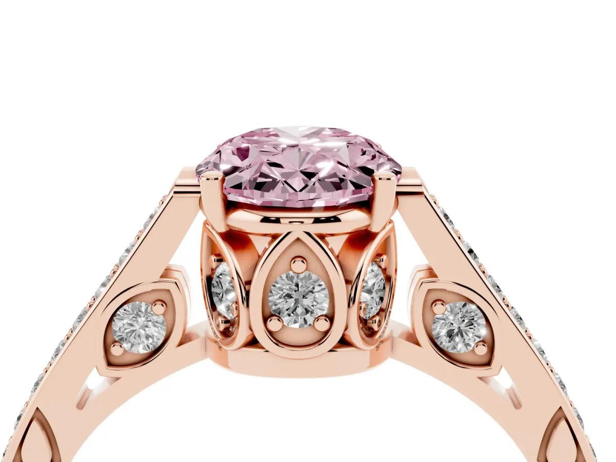 Fancy Pink Oval Cut Cut Cathedral Pave Diamond Engagement Ring with Six-Prong Setting Rose gold