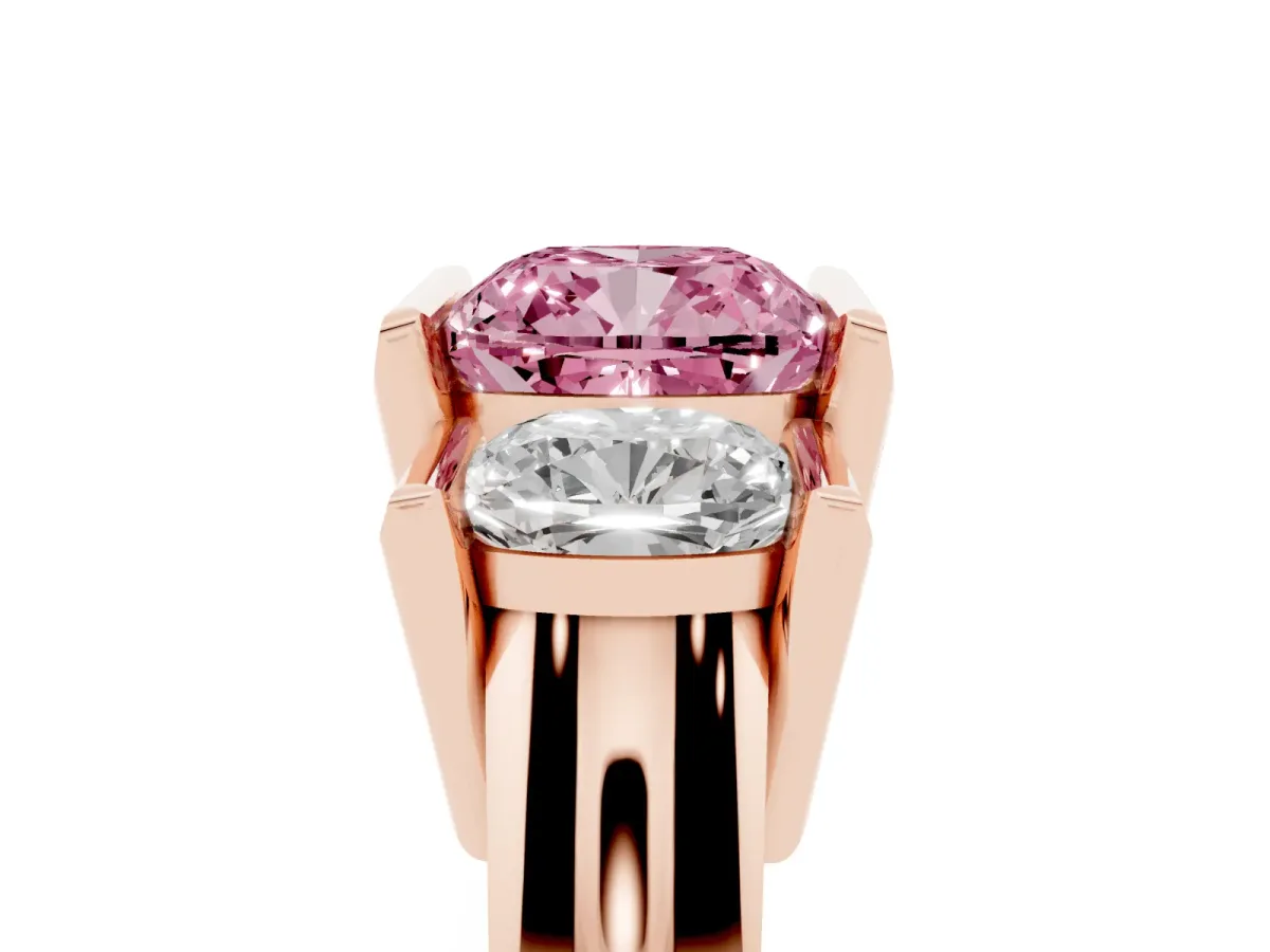 Fancy Pink Three Stone Cushion Cut Cut Channel Set Diamond Ring Rose gold