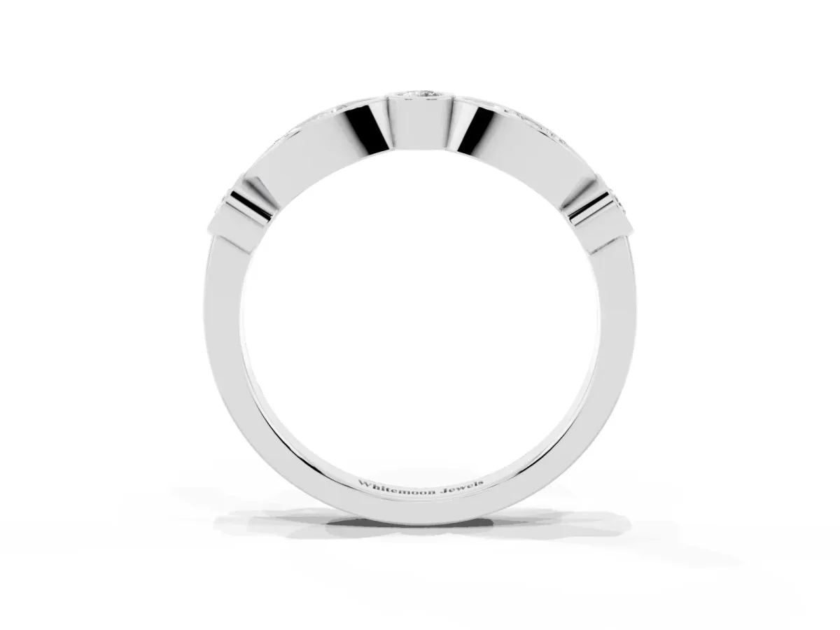 Bezel Set Round Diamond Marquise Band Platinum