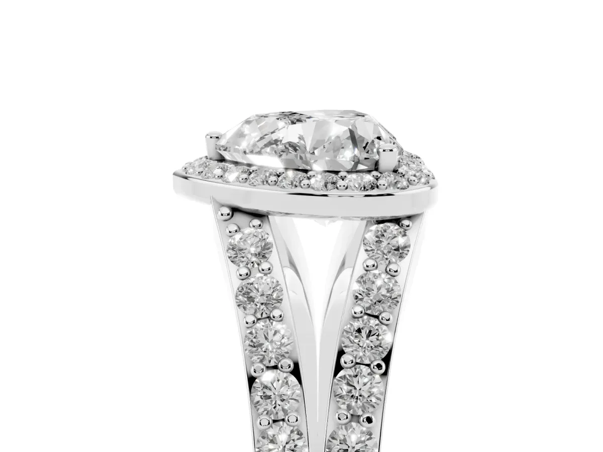 Heart Cut Diamond Split Shank Halo Ring with Four-Prong Setting Silver