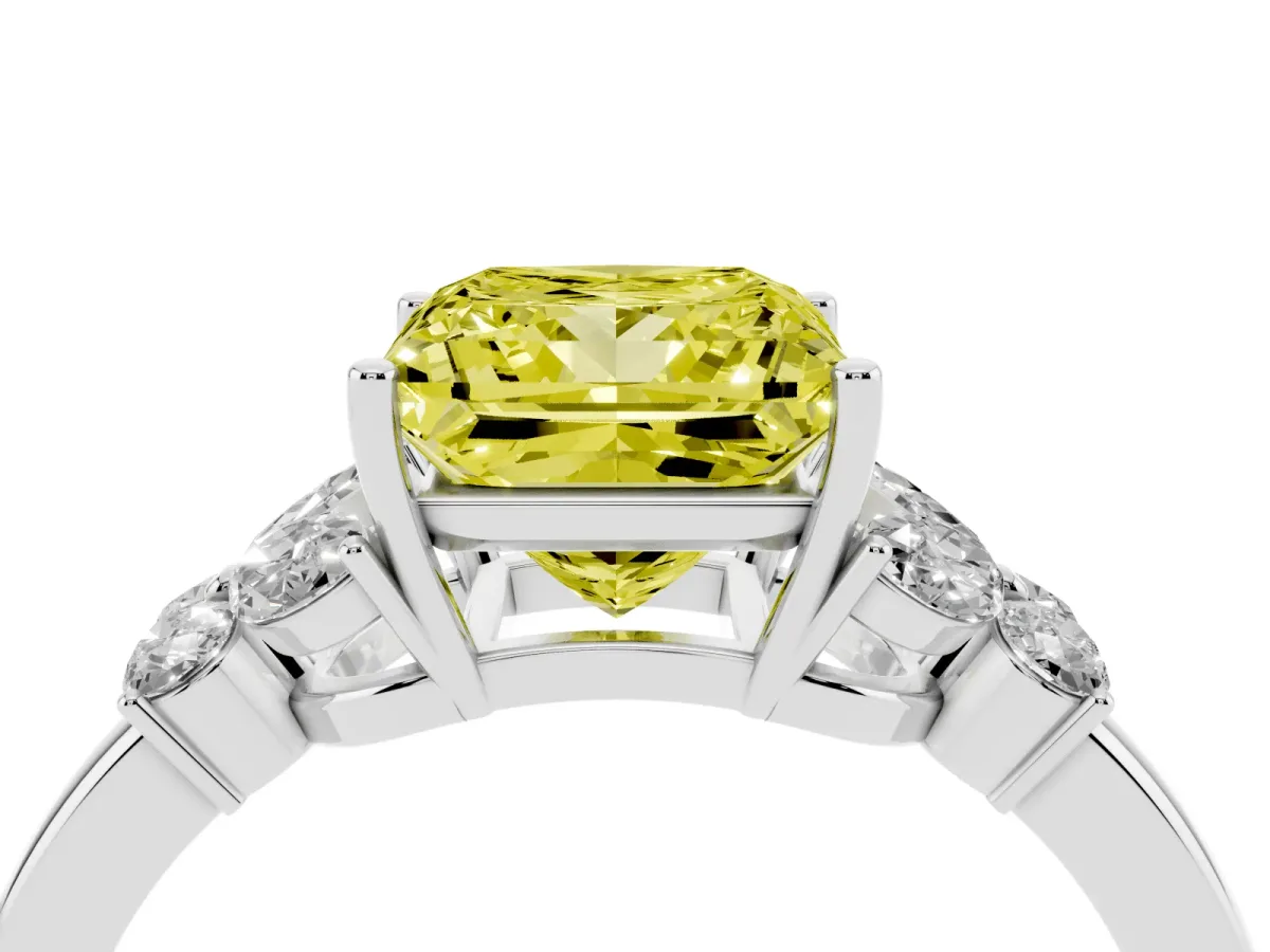 Fancy Yellow Princess Cut Cut Solitaire Floral Diamond Ring with Four-Prong Setting Silver