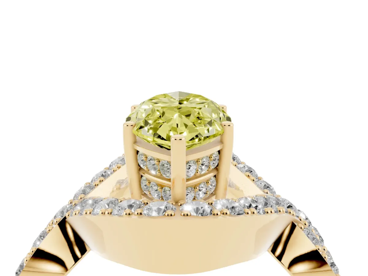 Fancy Yellow Marquise Cut Solitaire Twist Band Pavé Diamond Engagement Ring Yellow gold