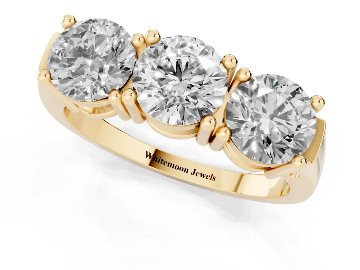 Three-Stone Round Cut Diamond Channel Band with Prong Setting Yellow gold