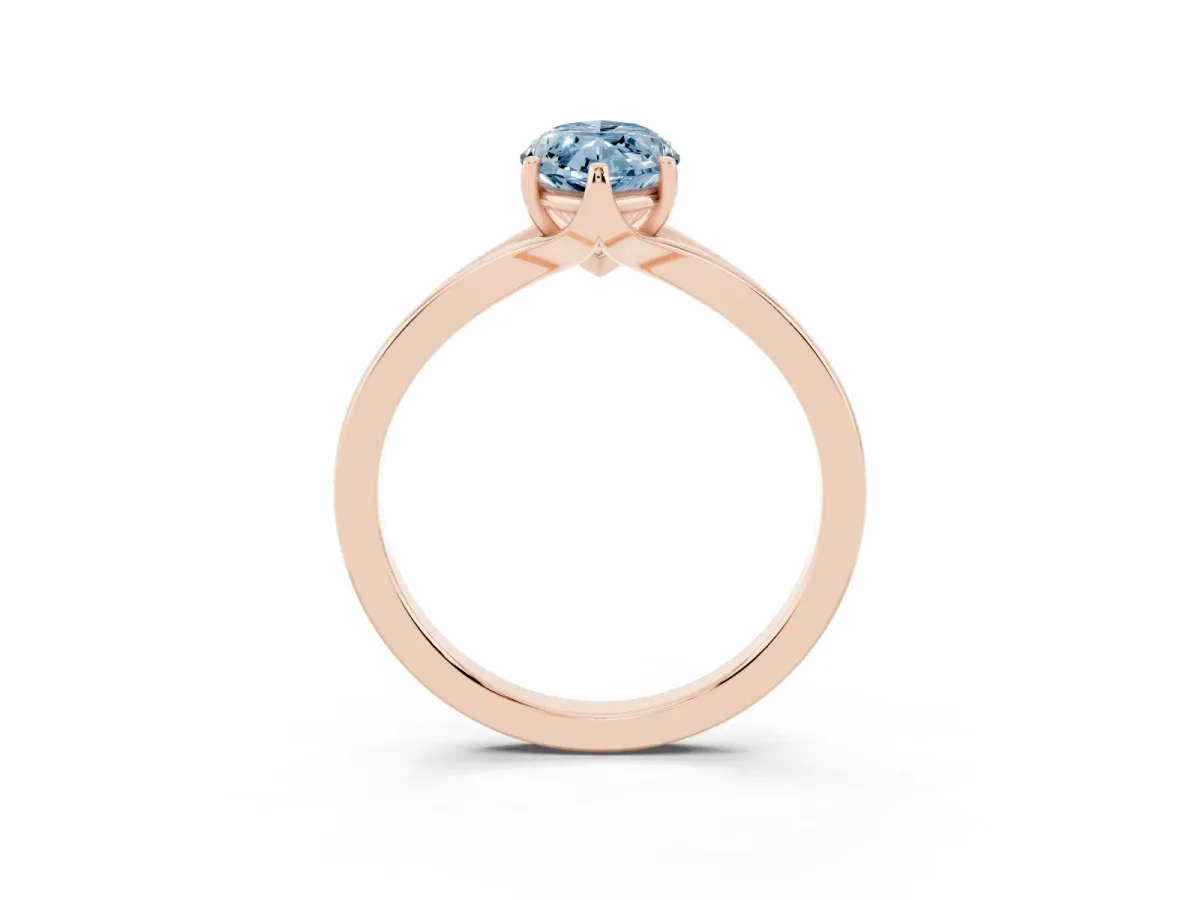 Fancy Blue Marquise Cut Solitaire Diamond Ring with Six-Prong Setting and Tapered Band Rose gold