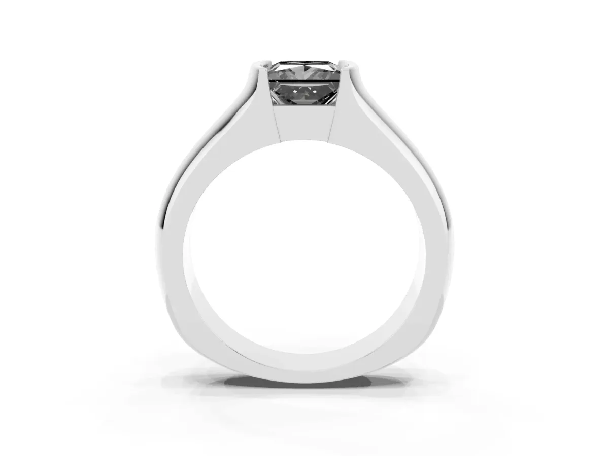 Fancy Black Princess Cut Solitaire Bezel Set Diamond Ring with Wide Band Silver