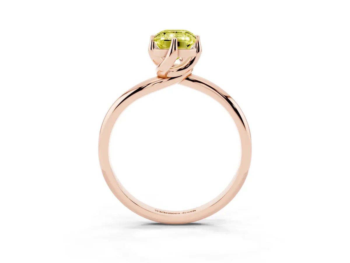 Fancy Yellow Emerald Cut Diamond Solitaire Engagement Ring with Four-Prong Setting and Classic Band Rose gold