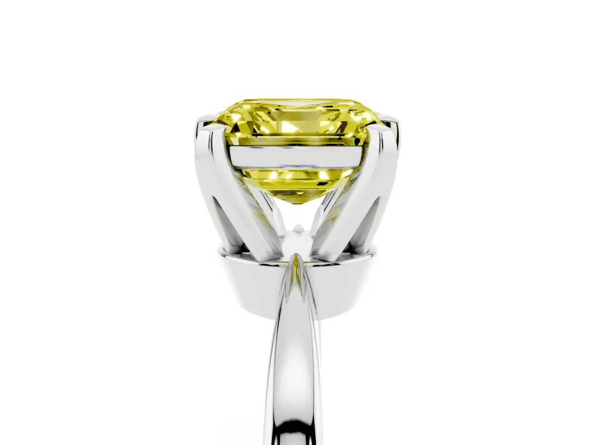 Fancy Yellow Asscher Cut Solitaire Engagement Ring with Six-Prong Setting and Tapered Band Silver