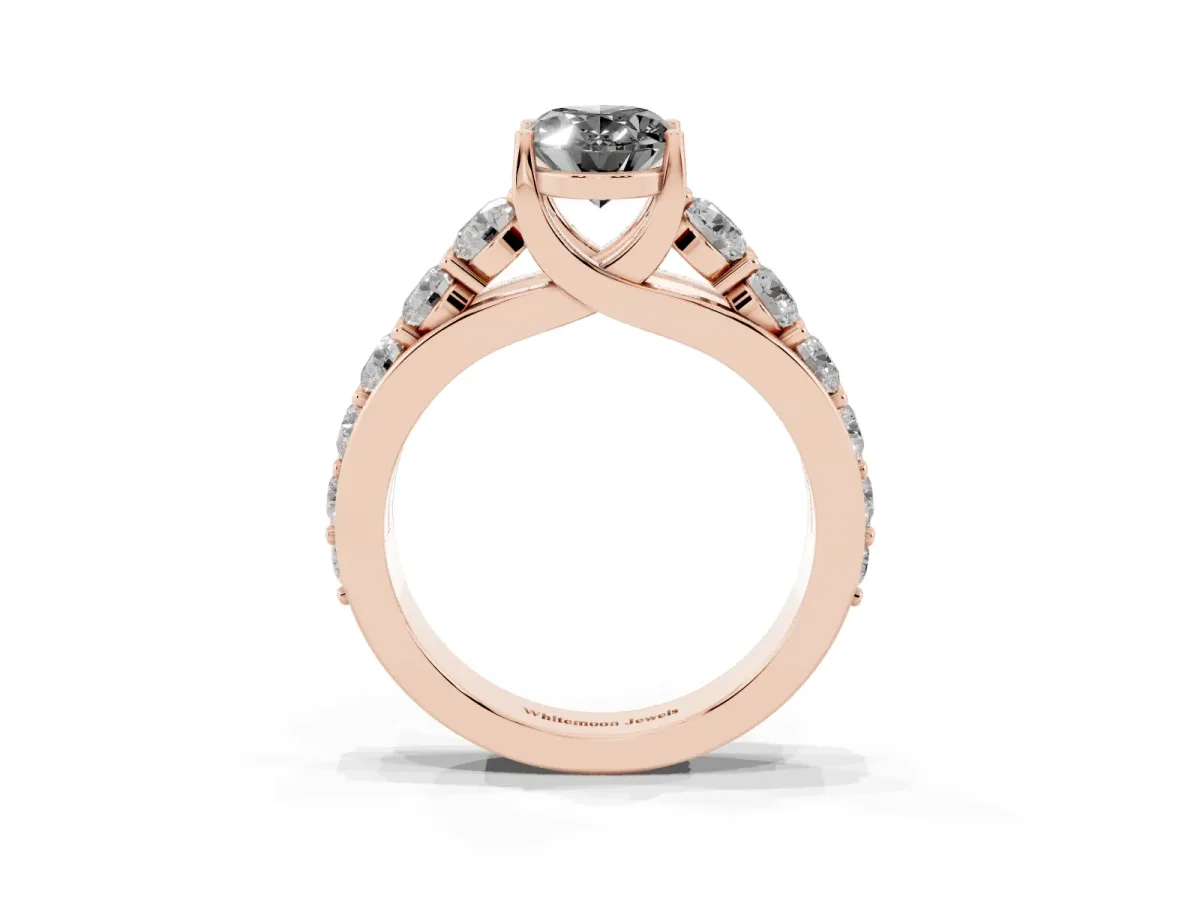 Fancy Black Oval Cut Diamond Engagement Ring with Pavé Band and Four-Prong Setting Rose gold