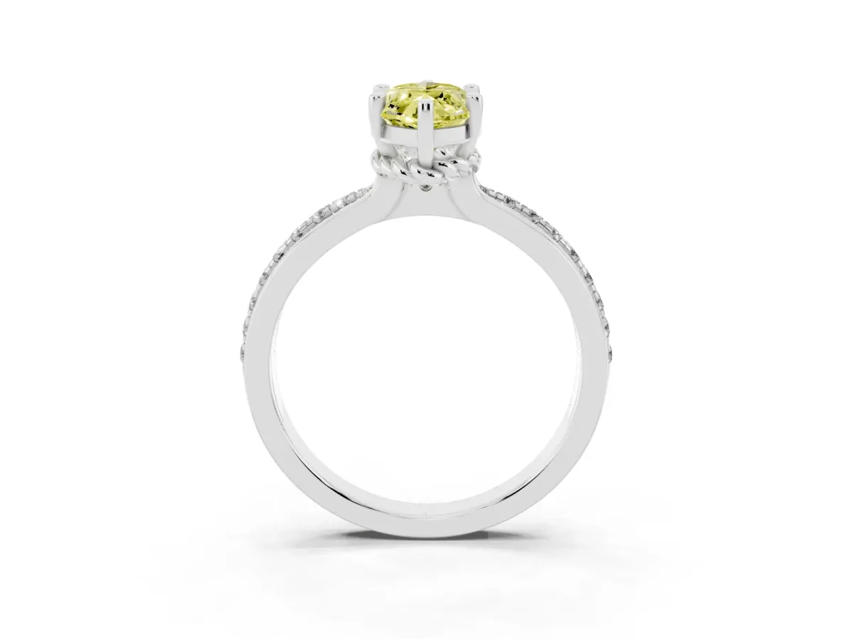 Fancy Yellow Marquise Cut Solitaire Diamond Ring with Channel Set Band and Six-Prong Setting White gold