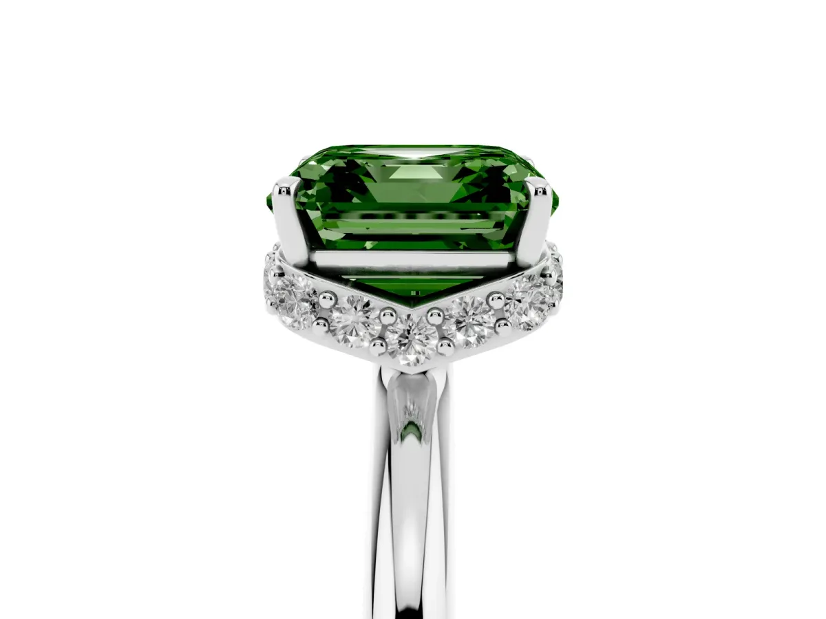 Fancy Green Asscher Cut Brilliant Solitaire Engagement Ring with Six-Prong Setting and Classic Band White gold