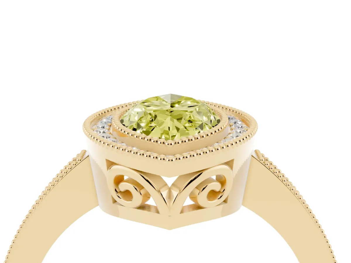 Fancy Yellow Marquise Cut Cut Halo Diamond Ring with Pavé Band and Milgrain Prong Setting Yellow gold